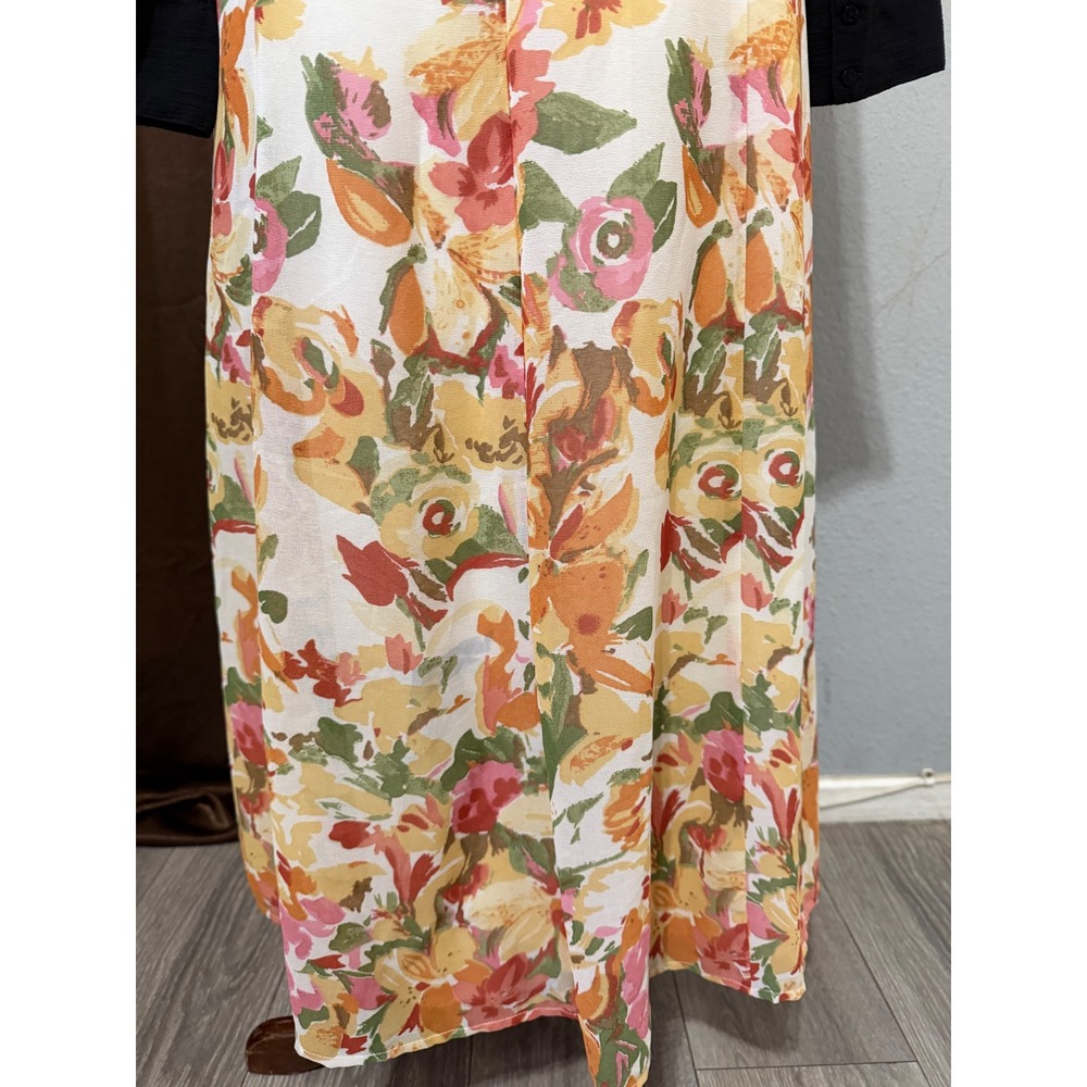 Cottagecore Floral Maxi Skirt Size 18 38W White Orange High Waist Lined A-Line - Picture 7 of 12